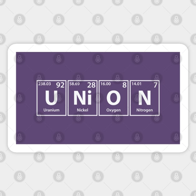 Union (U-Ni-O-N) Periodic Elements Spelling Sticker by cerebrands